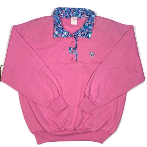 Vintage Pink Crewneck w/ Floral Collar - Picture 1 of 5
